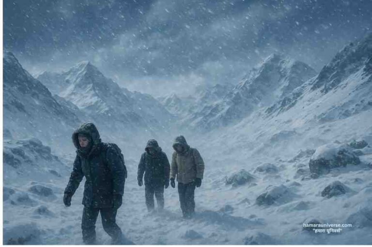 Himalayan landscape during La Niña 2025 showing heavy snowfall and extreme winter