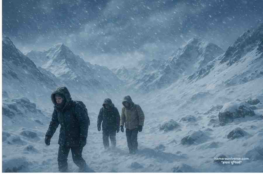 Himalayan landscape during La Niña 2025 showing heavy snowfall and extreme winter